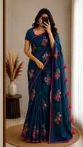 Teal Green Organza With Floral Embroidery designs