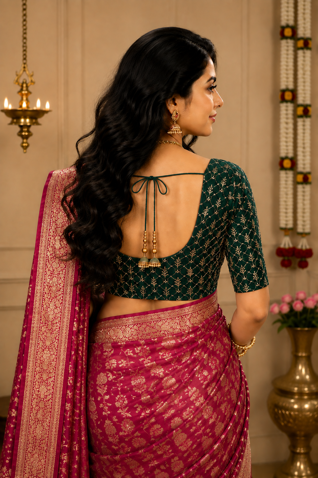 Unstitched Green Velvet Blouse Material With Embroidery Work - 1M -BVW004