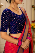 Unstitched Royal Blue Velvet Blouse Material With Embroidery Mirror Work - 1M -BVW008