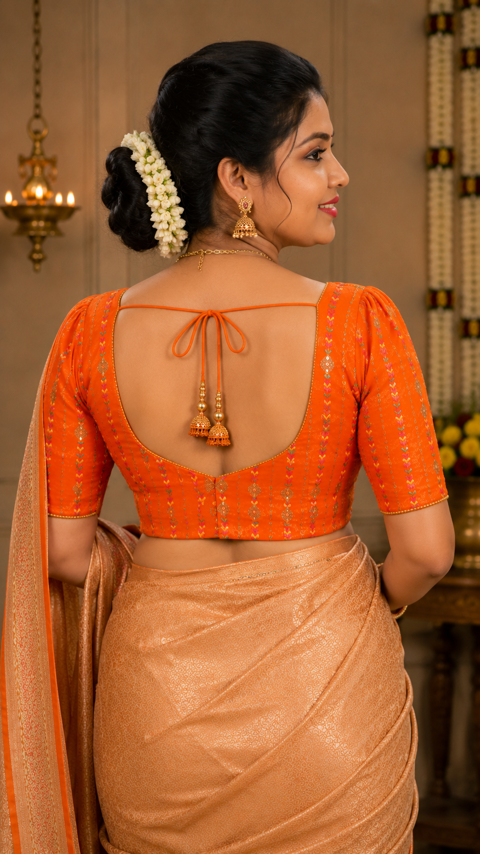 Unstitched Orange Velvet Blouse Material With Embroidery Work - 1M -BVW009