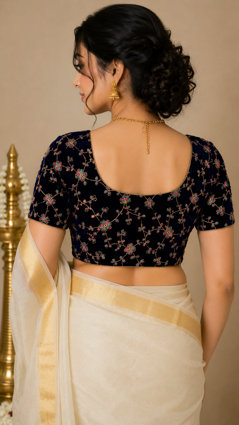 Unstitched Black Velvet Blouse Material With Embroidery Work - 1M -BVW014