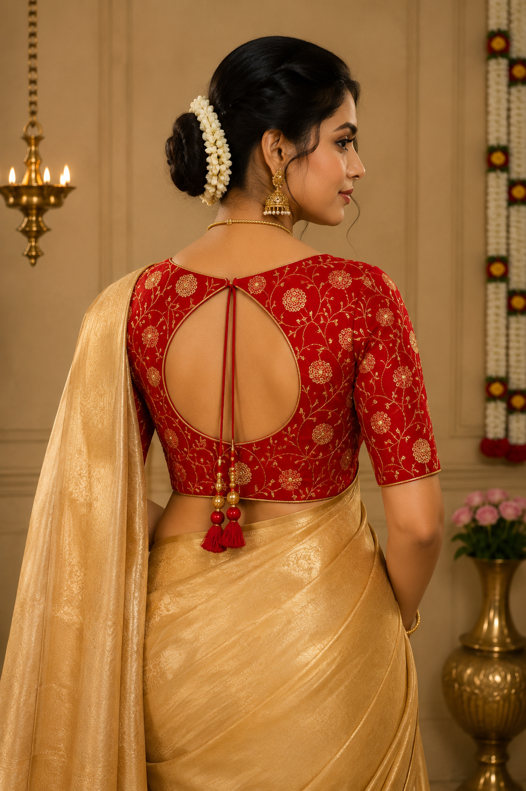 Unstitched Red Velvet Blouse Material With Embroidery Work - 1M -BVW018