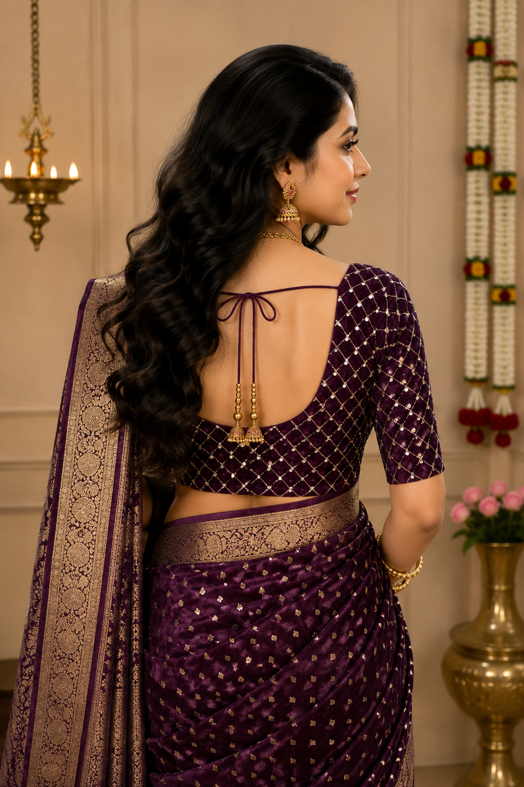 Unstitched Wine Velvet Blouse Material With Embroidery Work - 1M -BVW020