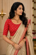 Unstitched Red Velvet Blouse Material With Embroidery Work - 1M -BVW024