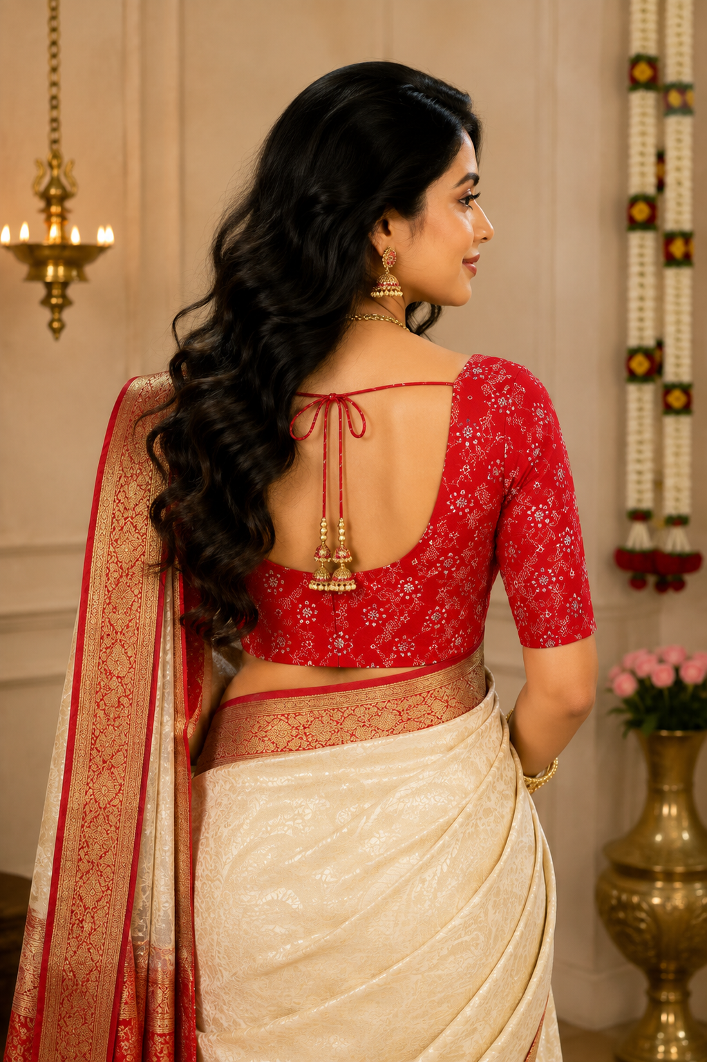 Unstitched Red Velvet Blouse Material With Embroidery Work - 1M -BVW024