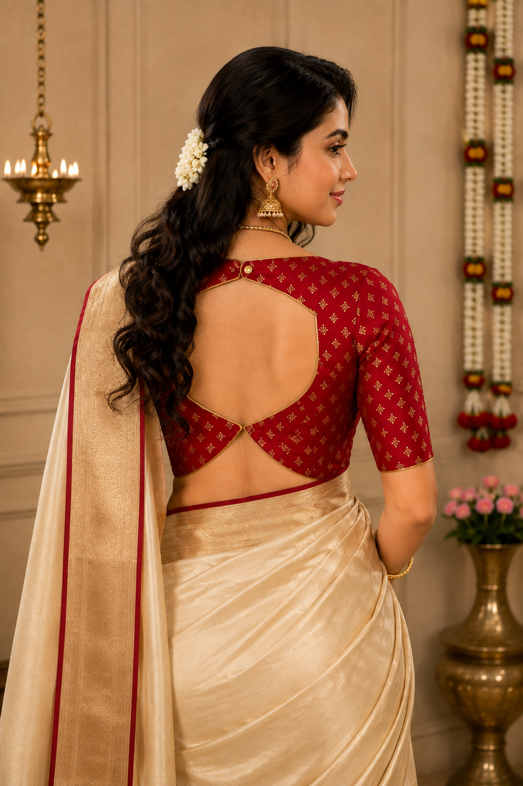 Unstitched Red Velvet Blouse Material With Embroidery Work - 1M -BVW027
