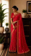 Peach Designer Saree In Chiffon Georgette With Stone Work