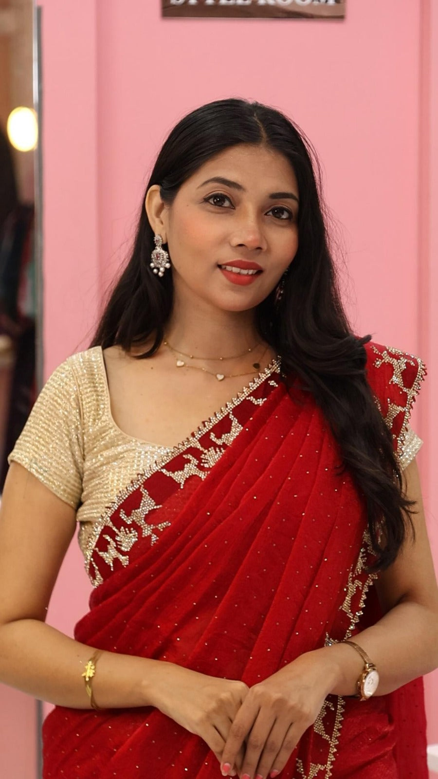 Premium Red Deer designer saree