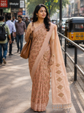 Mulberry chanderi blended silk in Ivory and Maroon digital prints and elegant pallu with tassels- cmc103