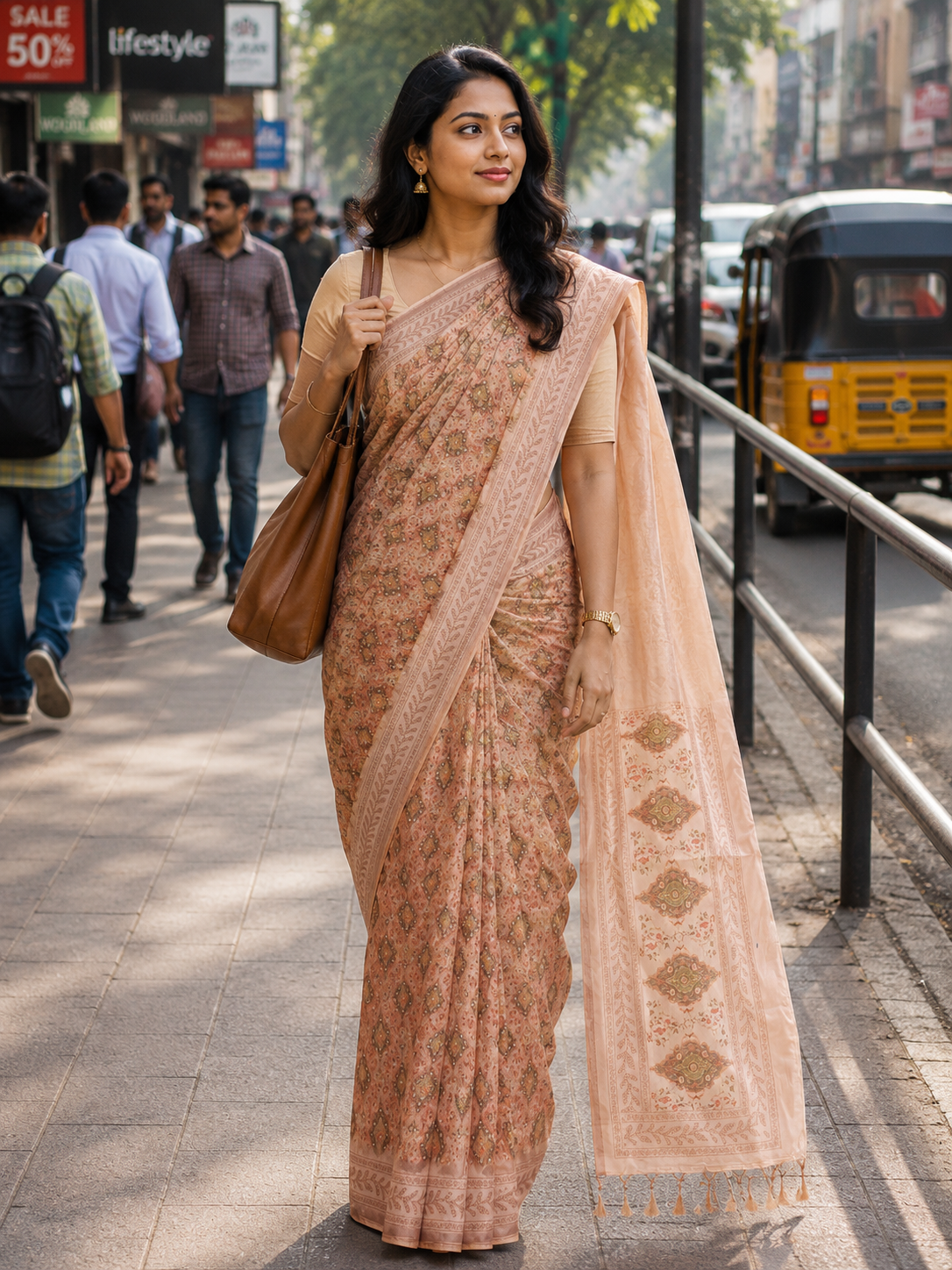 Mulberry chanderi blended silk in Ivory and Maroon digital prints and elegant pallu with tassels- cmc103