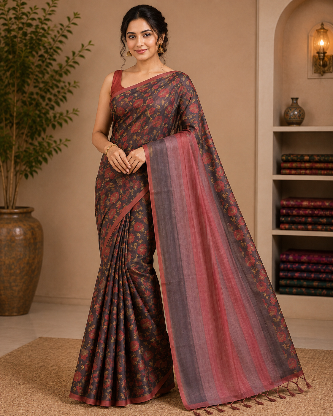 Gray Floral saree - CNA048