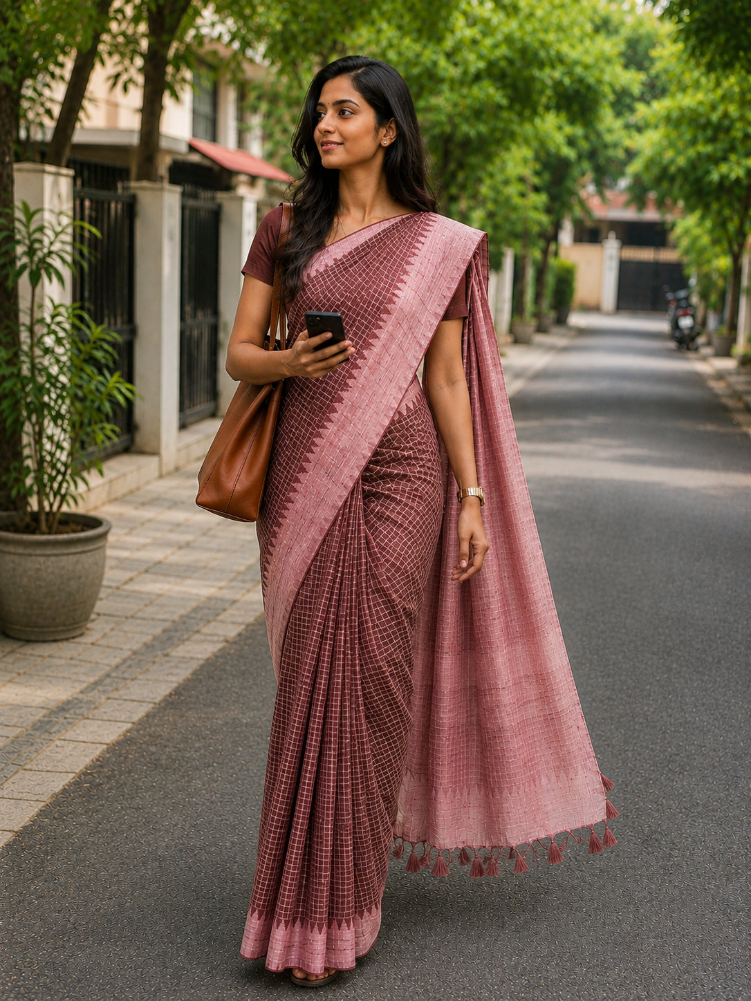 Brown mulbery silk saree CNA226