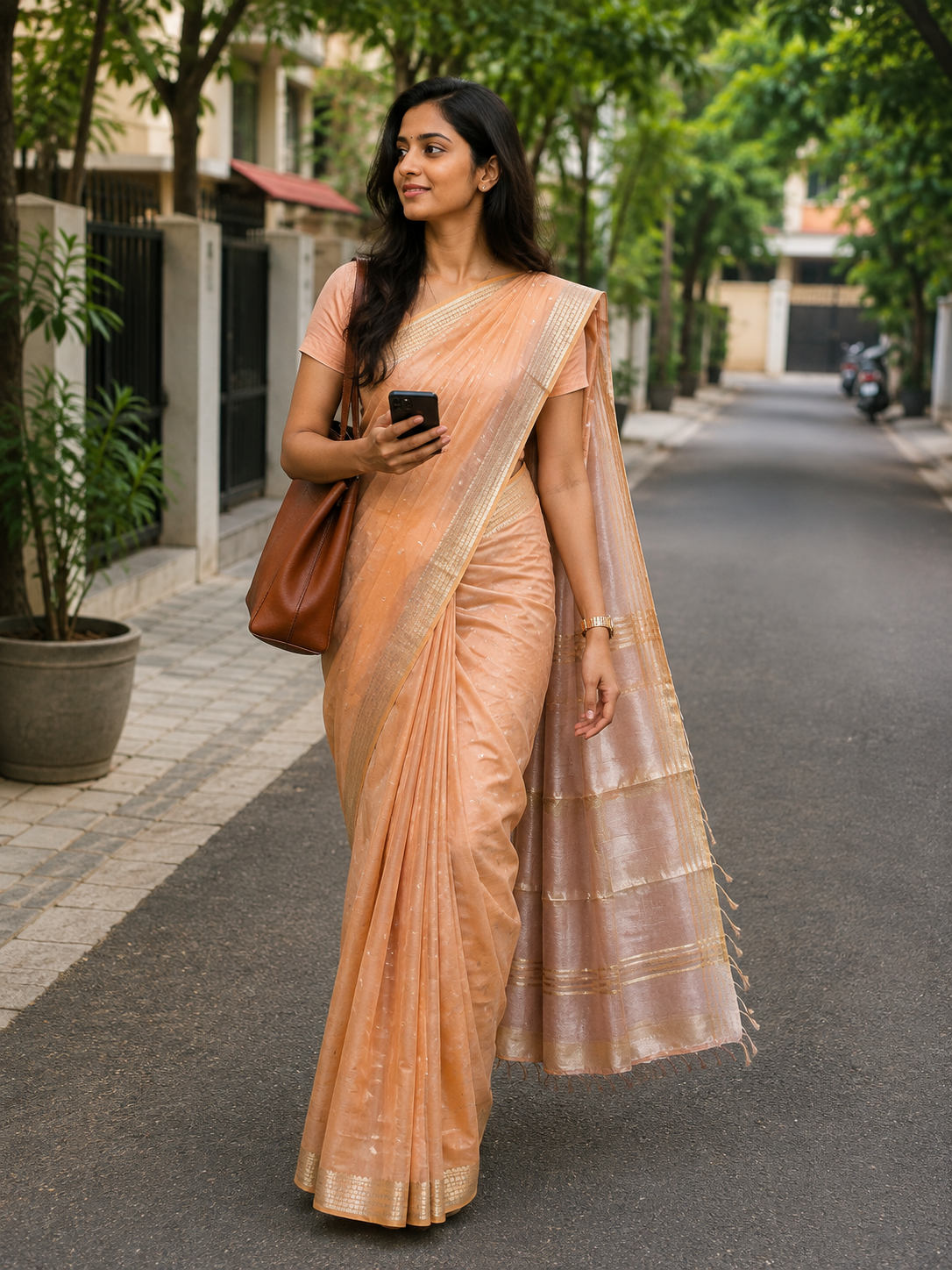 Peach Orgenza saree with matching blouse- CNA269