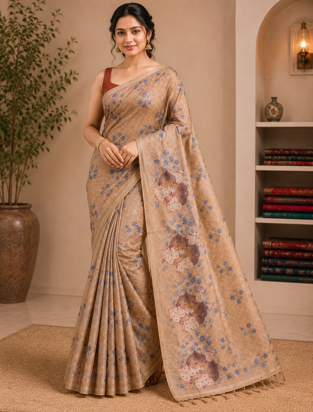 Beige tusser silk saree- CNA272