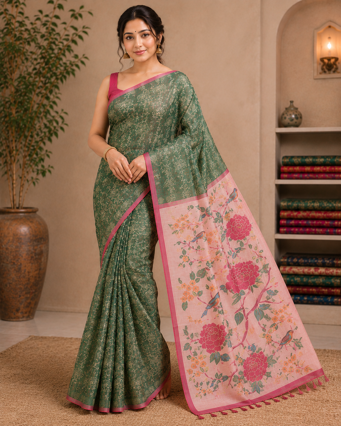Green saree- CNA258