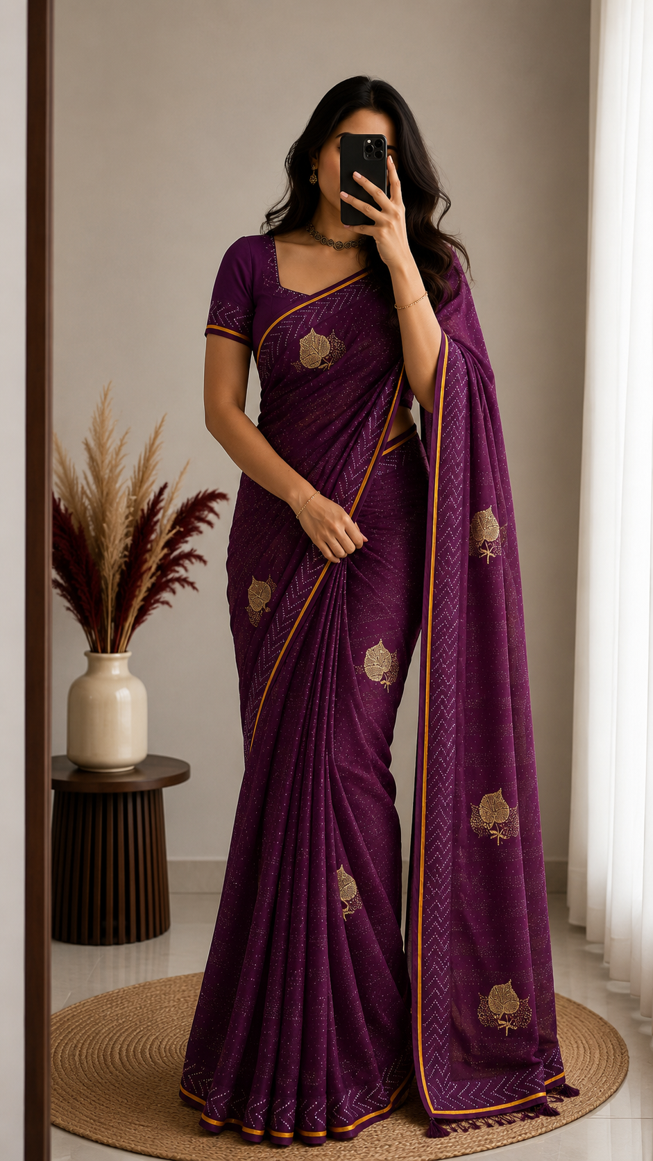 Designer Georgette Sarees in Purple with embroidery Design and rhinestone work