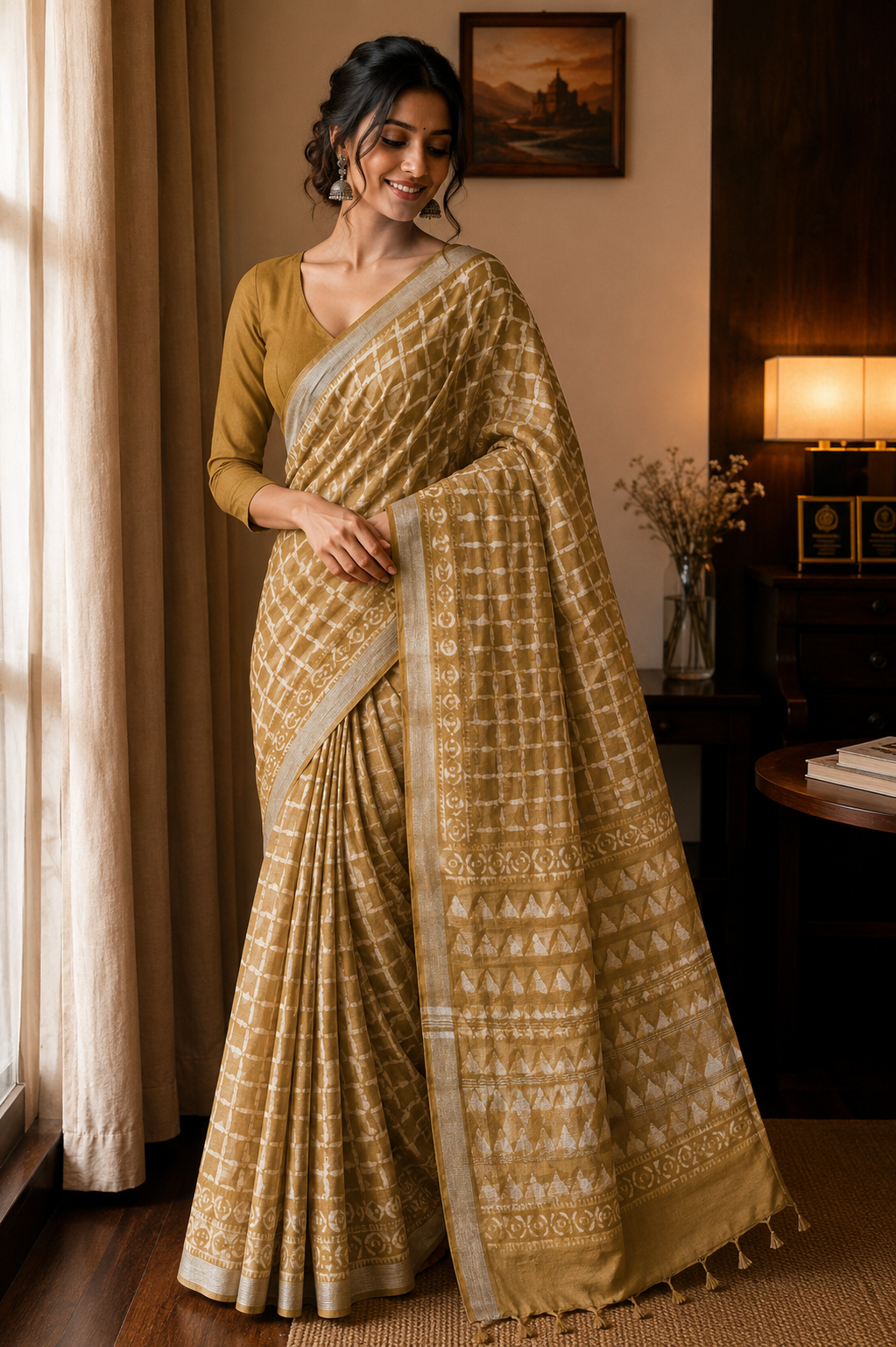 Mustard Linen Cotton saree CNA308