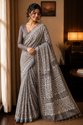 Gray Linen Cotton saree CNA302