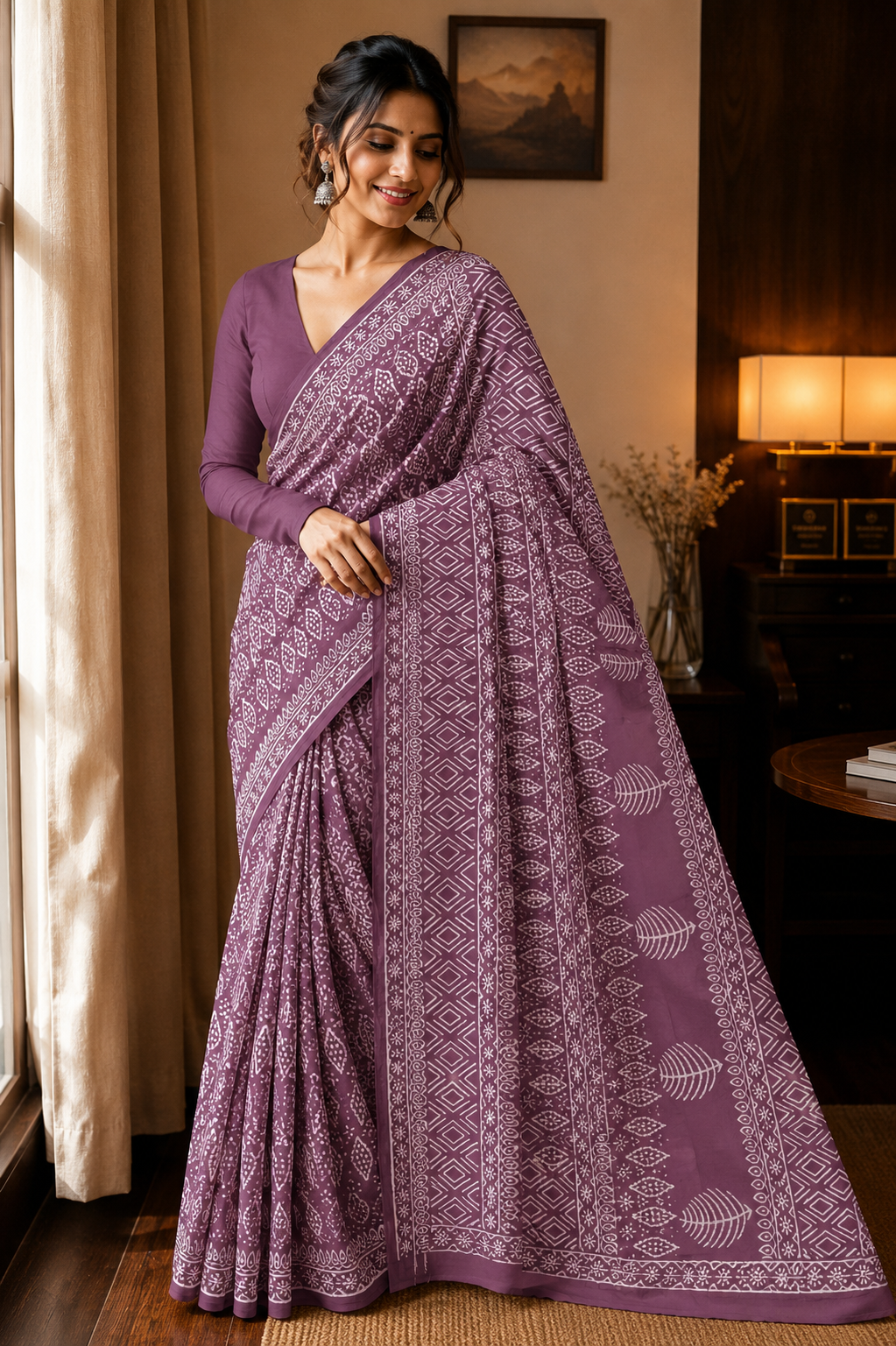 Wine Linen Cotton saree CNA332