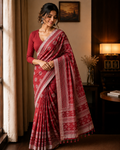 Red Linen Cotton saree CNA314
