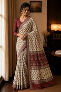 Ivory Linen Cotton saree CNA325