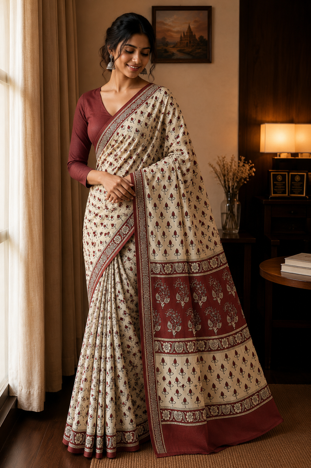 Ivory Linen Cotton saree CNA325