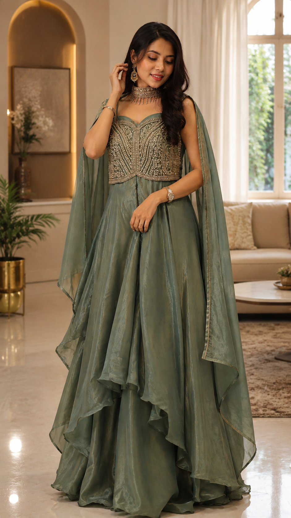 Persian Green long gown- YVS213