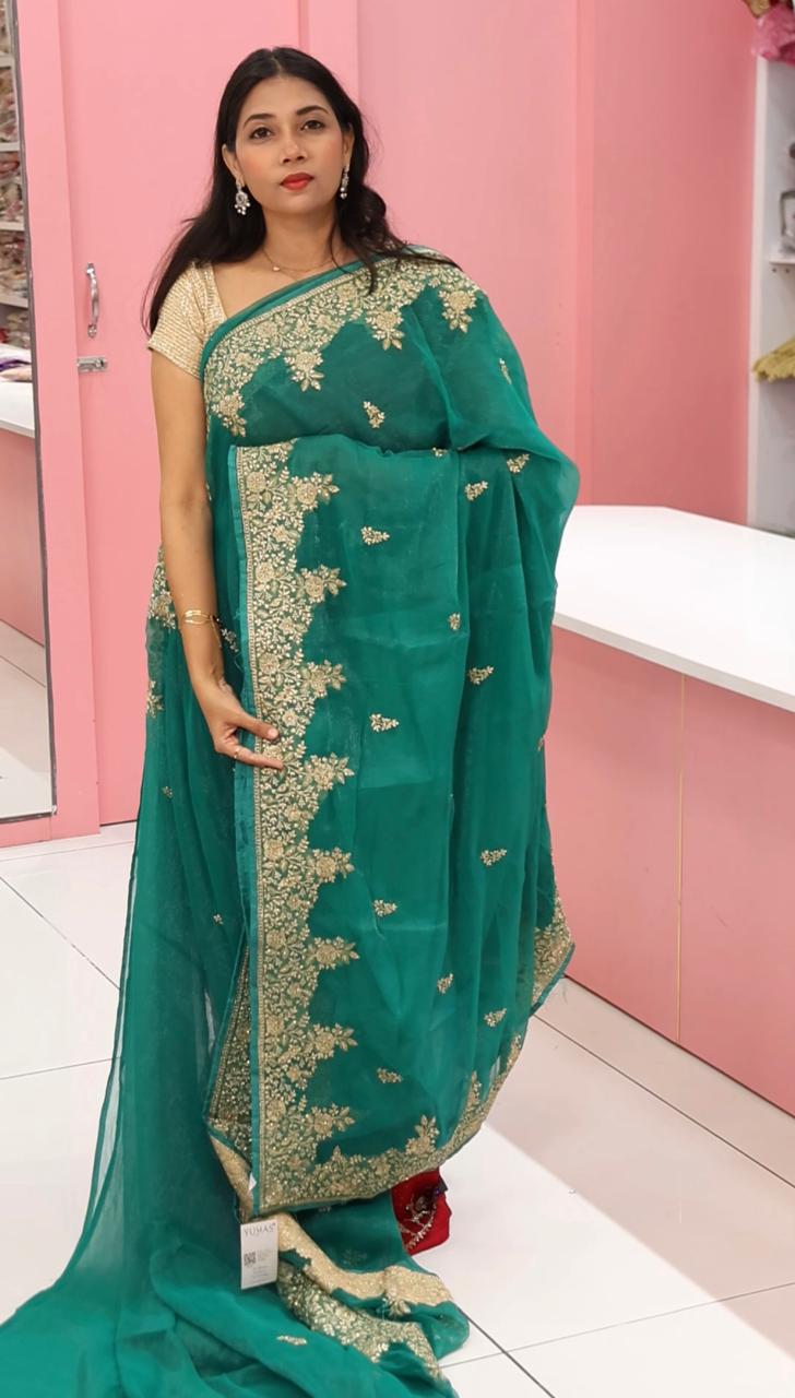 Designer Teal Green Saree
