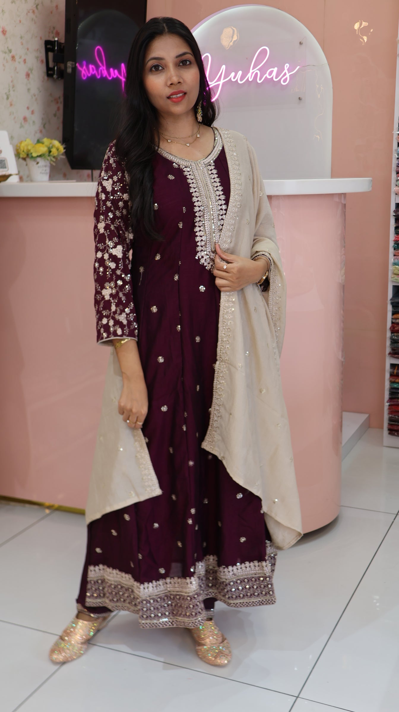 Premium Dark Wine Anarkali Salwar - YVS378