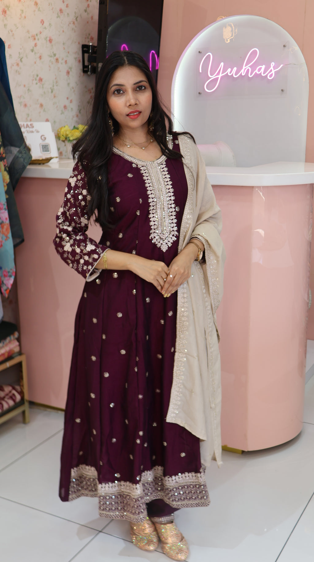Premium Dark Wine Anarkali Salwar - YVS378