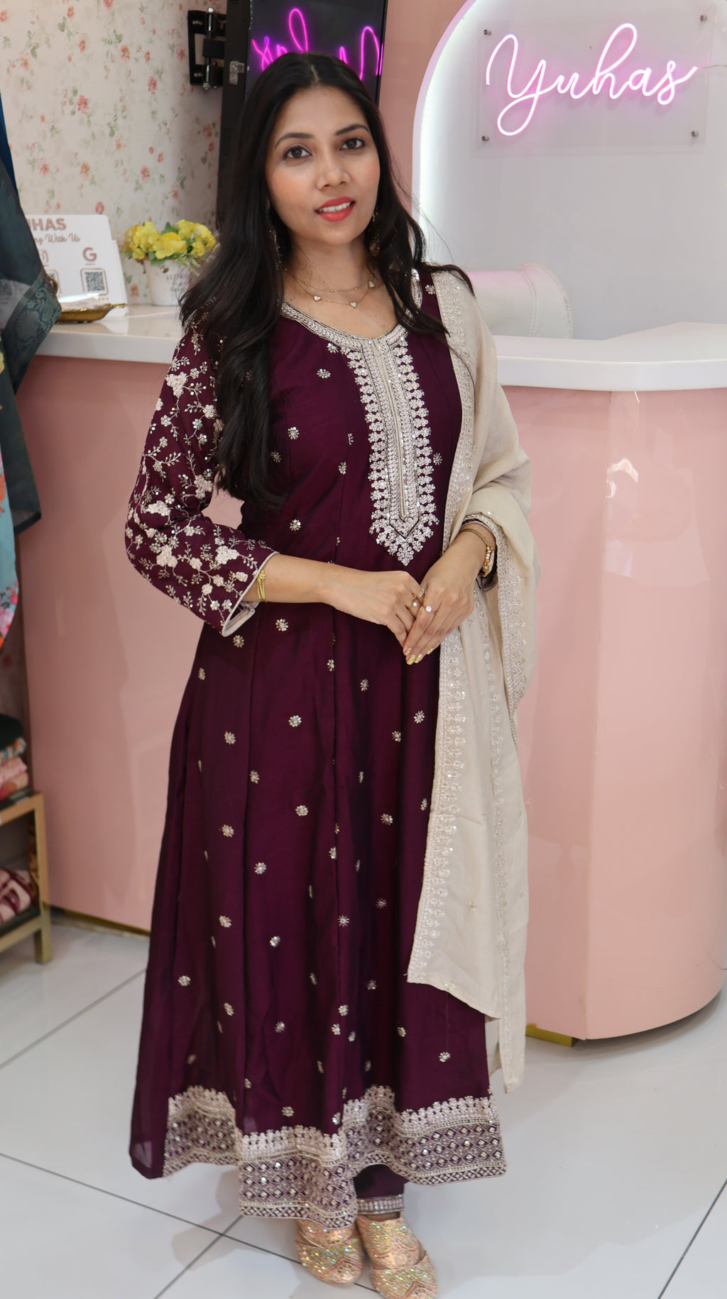 Premium Dark Wine Anarkali Salwar - YVS378