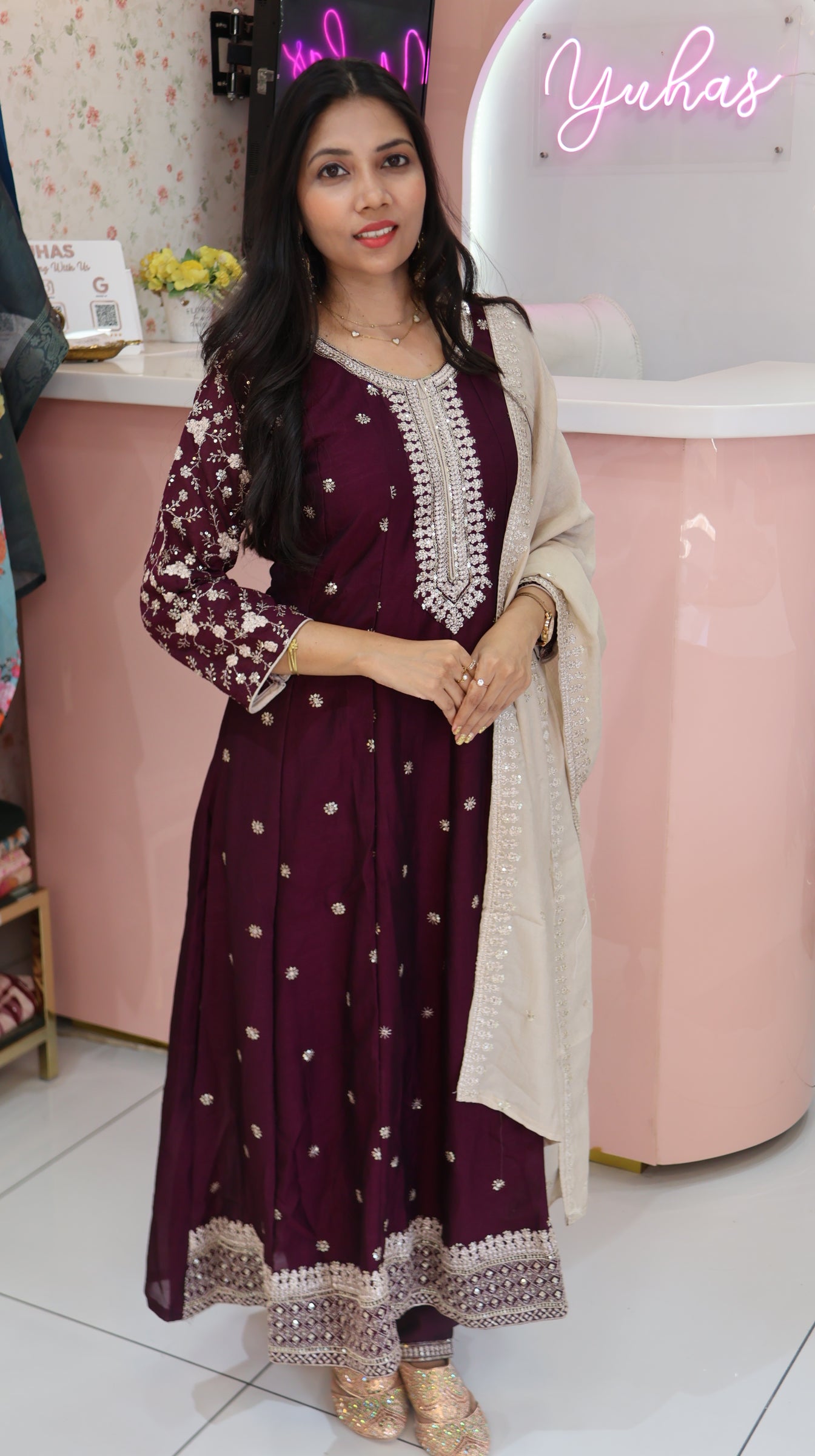 Premium Dark Wine Anarkali Salwar - YVS378