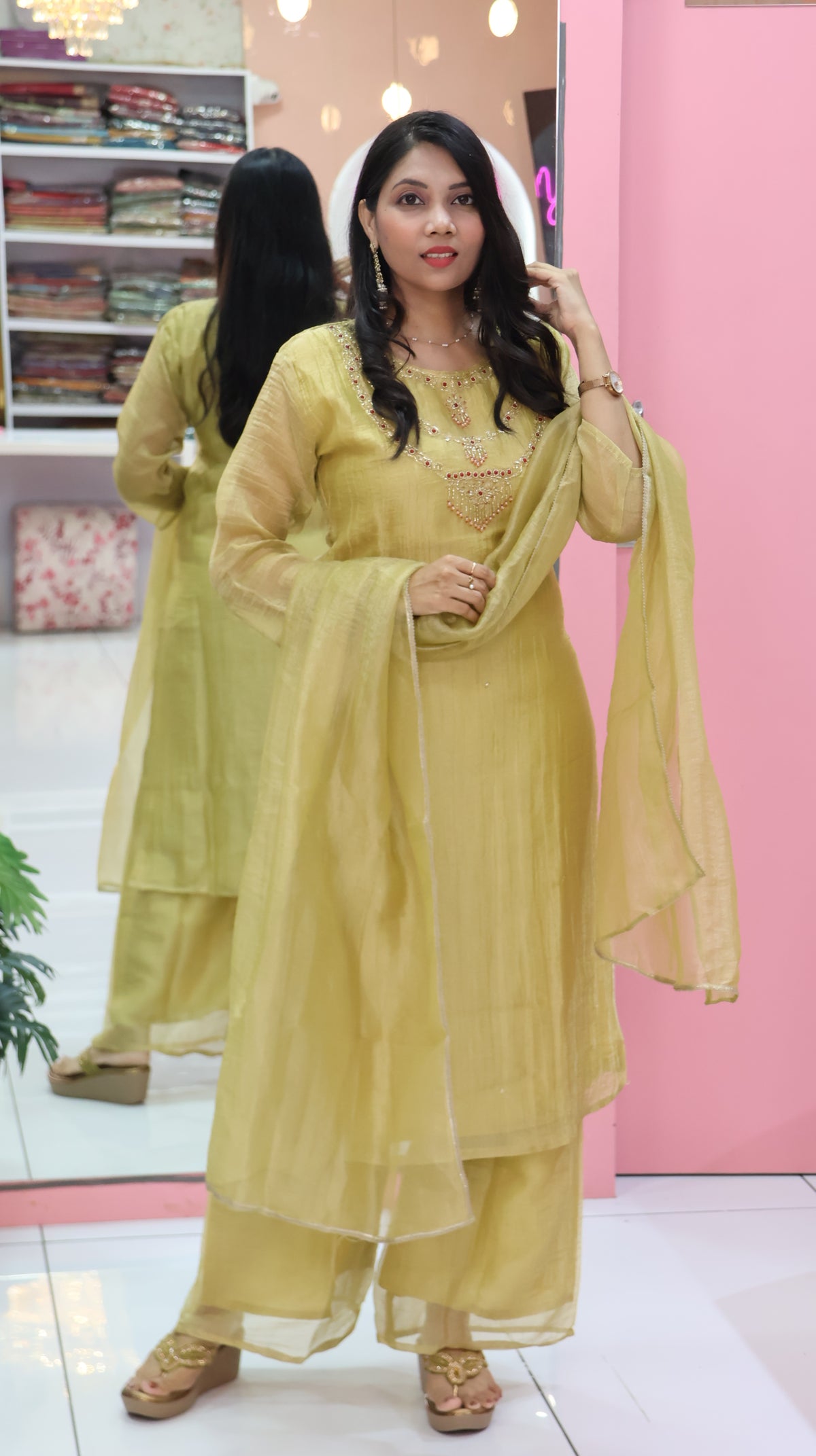 Golden soft Crunchi Crush Salwar- YVS510