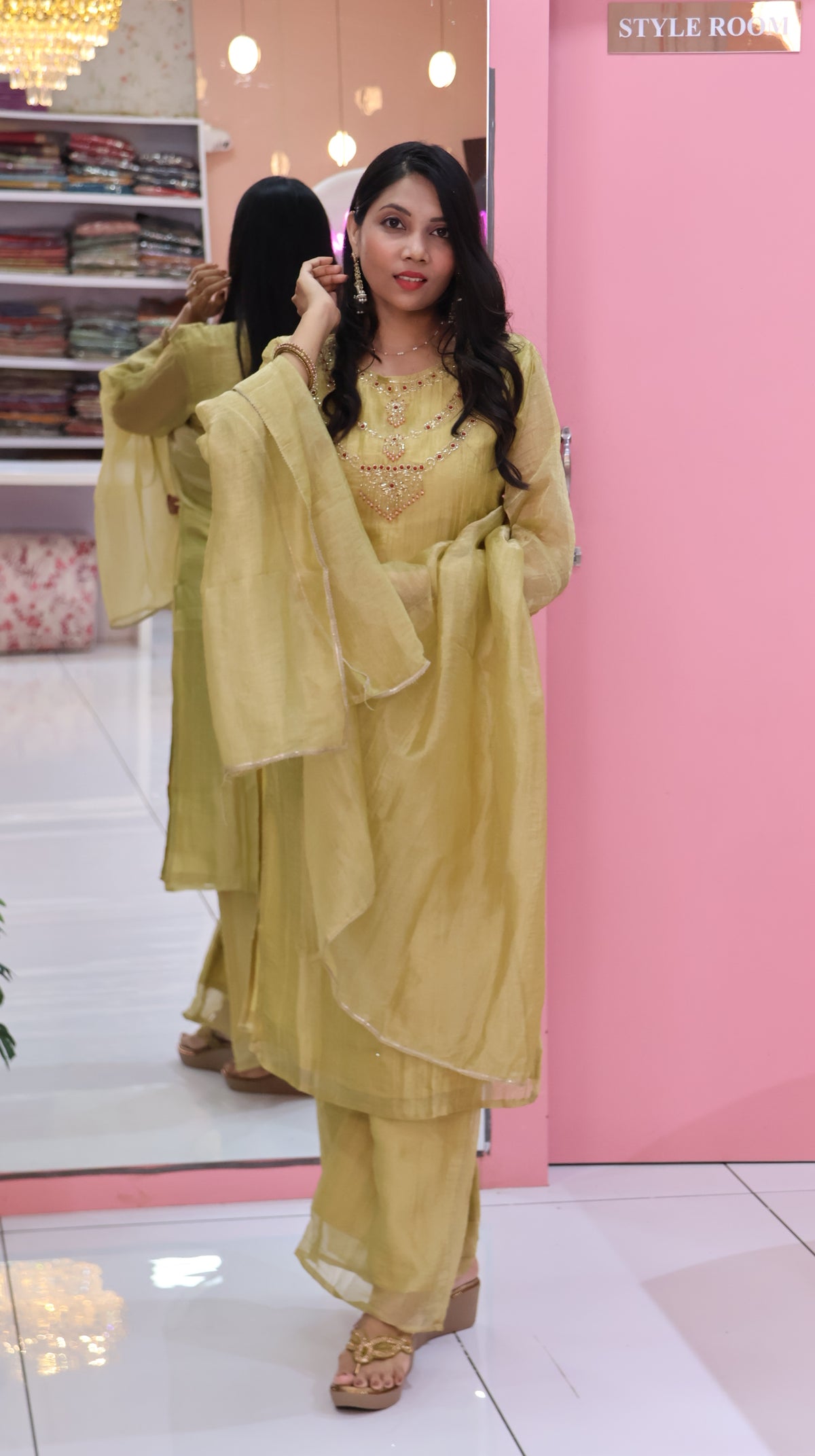 Golden soft Crunchi Crush Salwar- YVS510