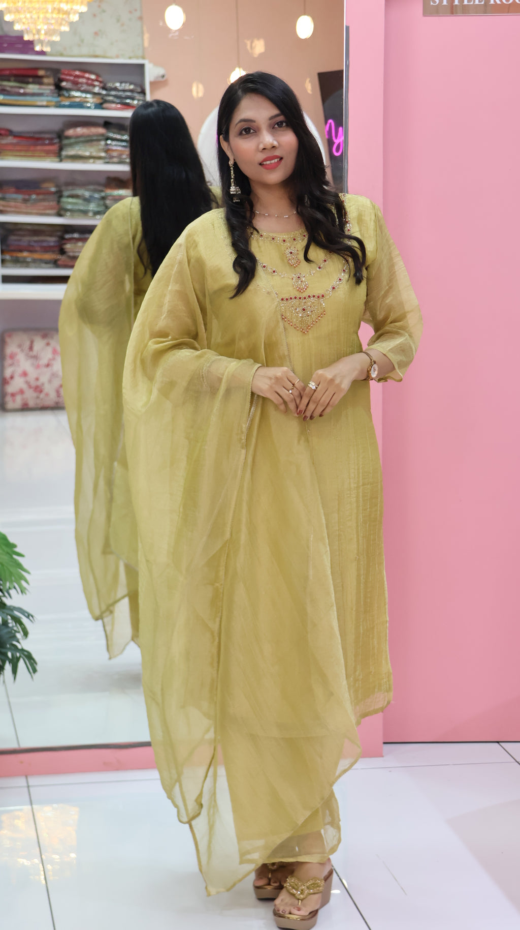 Golden soft Crunchi Crush Salwar- YVS510