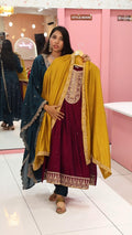 Premium Wine yellow Anarkali Suit