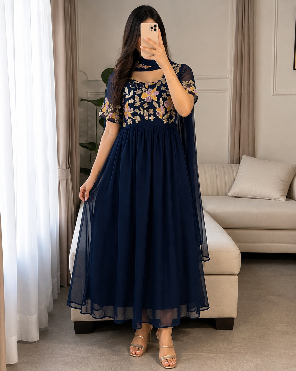 Designer Teal Blue Anarkali - WDS010