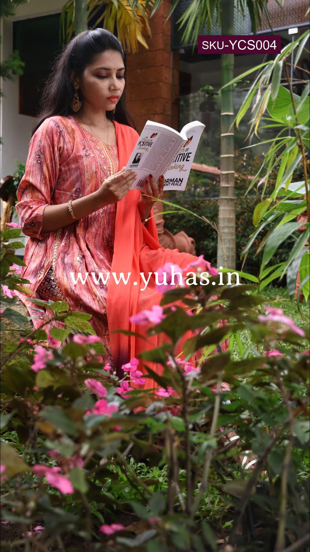 Pink Nayra cut A-line kurti with trousers and dupatta- YCS004