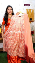 Peach Pink Nayra cut A-line kurti with trousers and dupatta - YCS007