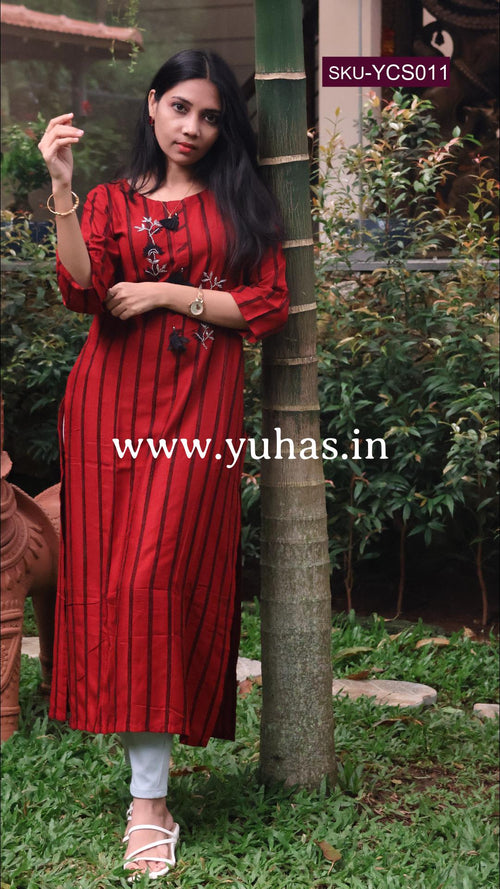 Maroon  stylish  straight kurti with glass bead work - YCS011