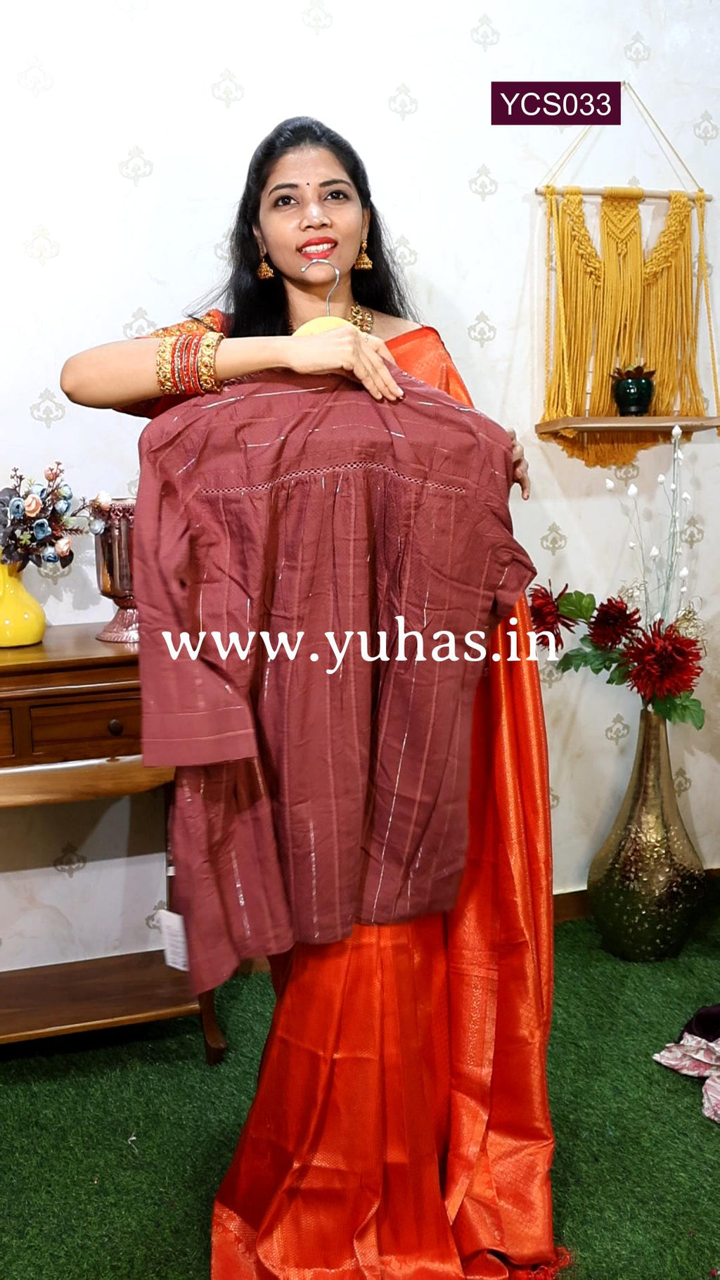 RoseWood Pink Ethnic Regular Sleeves printed Tunic With Glass Bead work and Silver line Strips tunic -YCS033