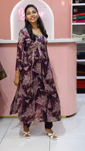 Purple Floral Printed Alia Cut Salwar Suit with Sequence and Bead Work - YCS046