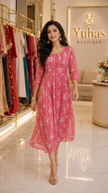 Shimmer georgette frock with handwork neck- YCS125