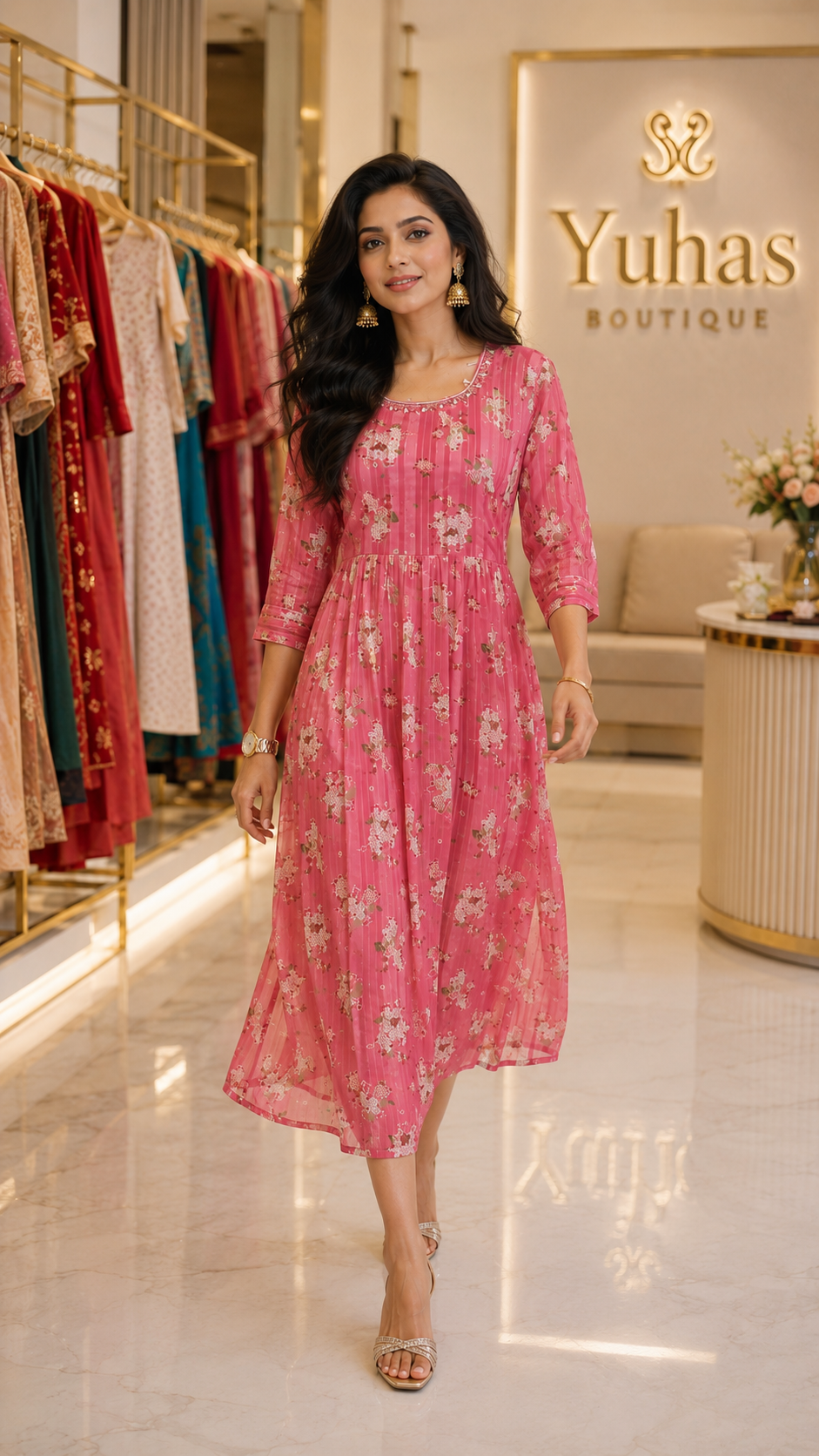 Shimmer georgette frock with handwork neck- YCS125