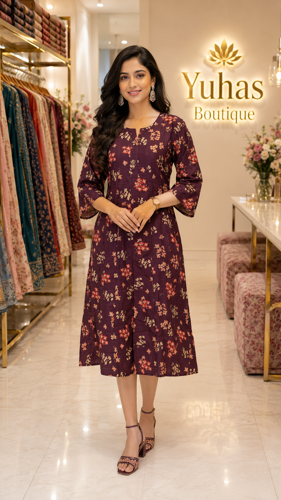 Wine katan silk frock- YCS126