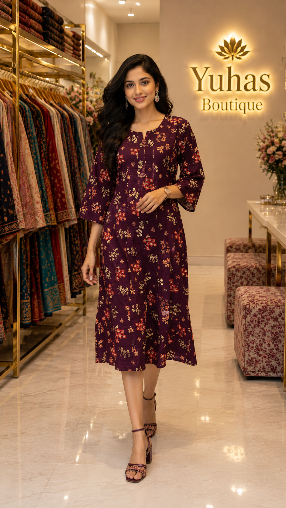 Wine katan silk frock- YCS126