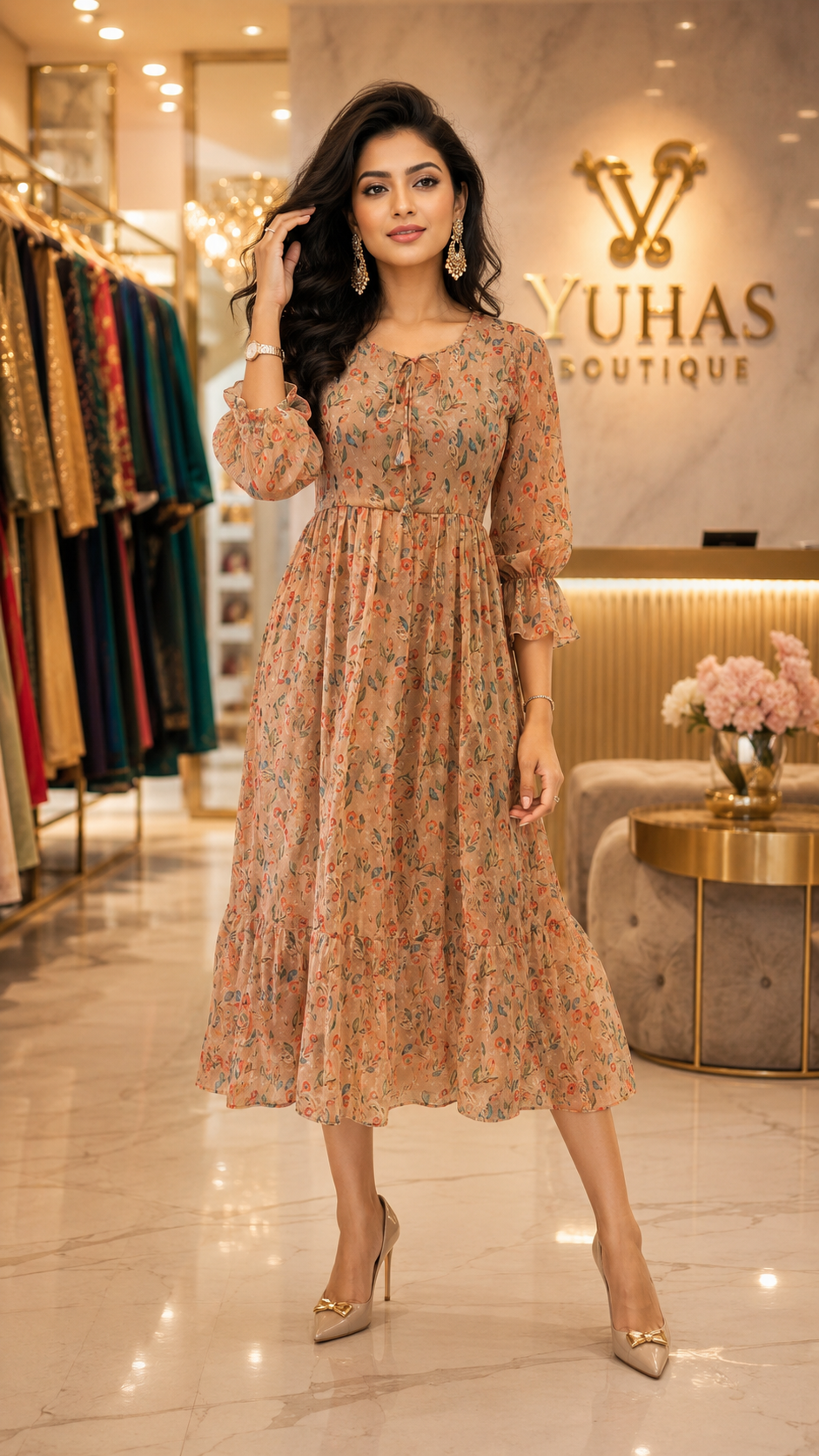 Ivory digital printed long frock - YCS131