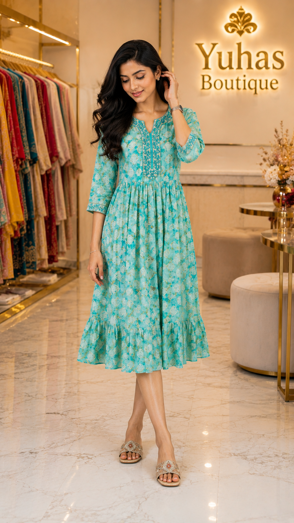SeaFoam blue 1 tier anarkali dress - YCS141