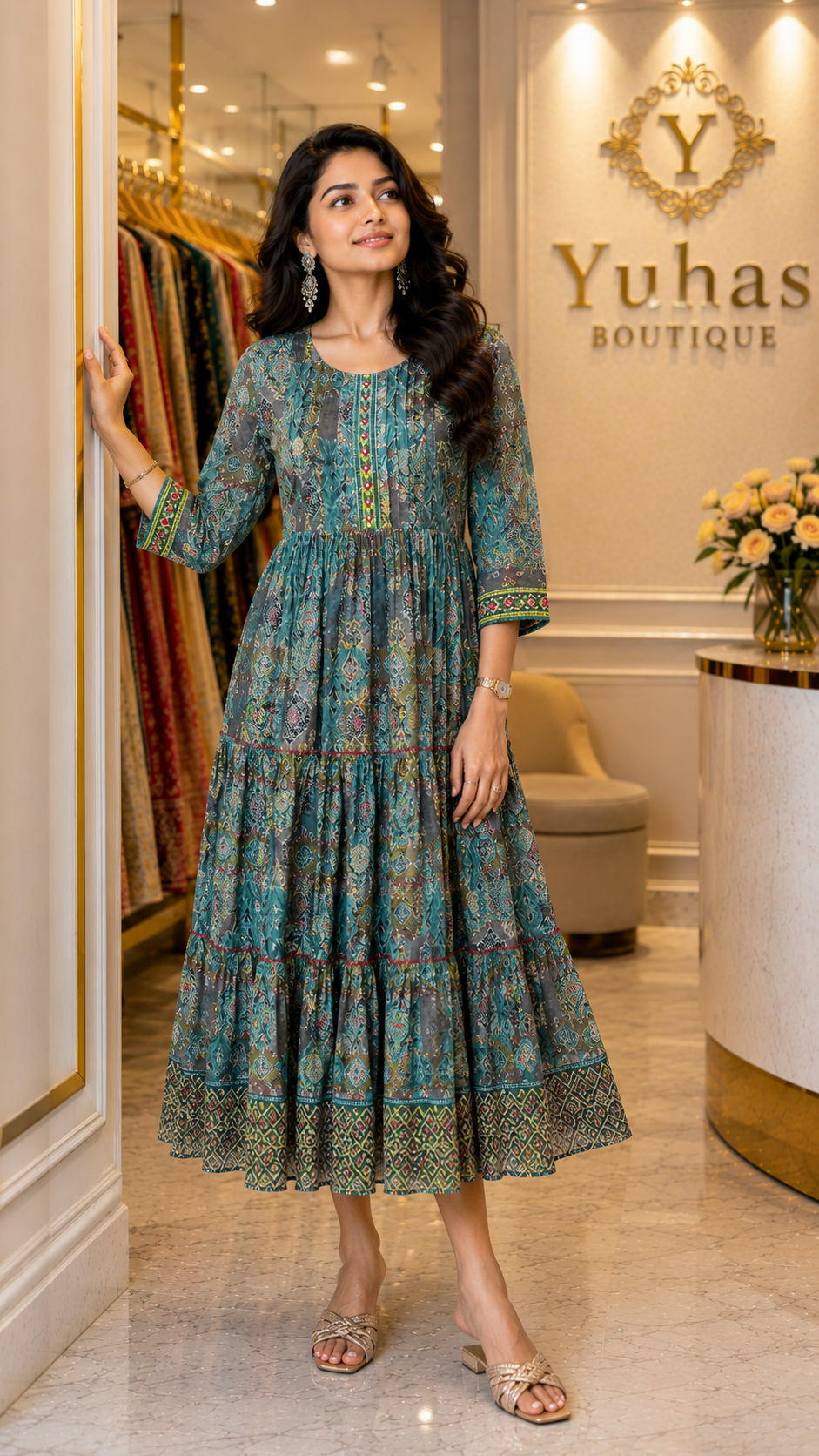 Chanderi 2 tier anarkali dress with side pocket - YCS169