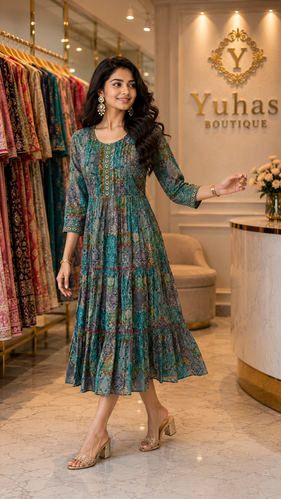 Chanderi 2 tier anarkali dress with side pocket - YCS169